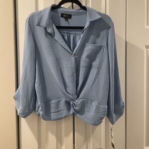 BCX Women's Light Blue Knot Front Blouse